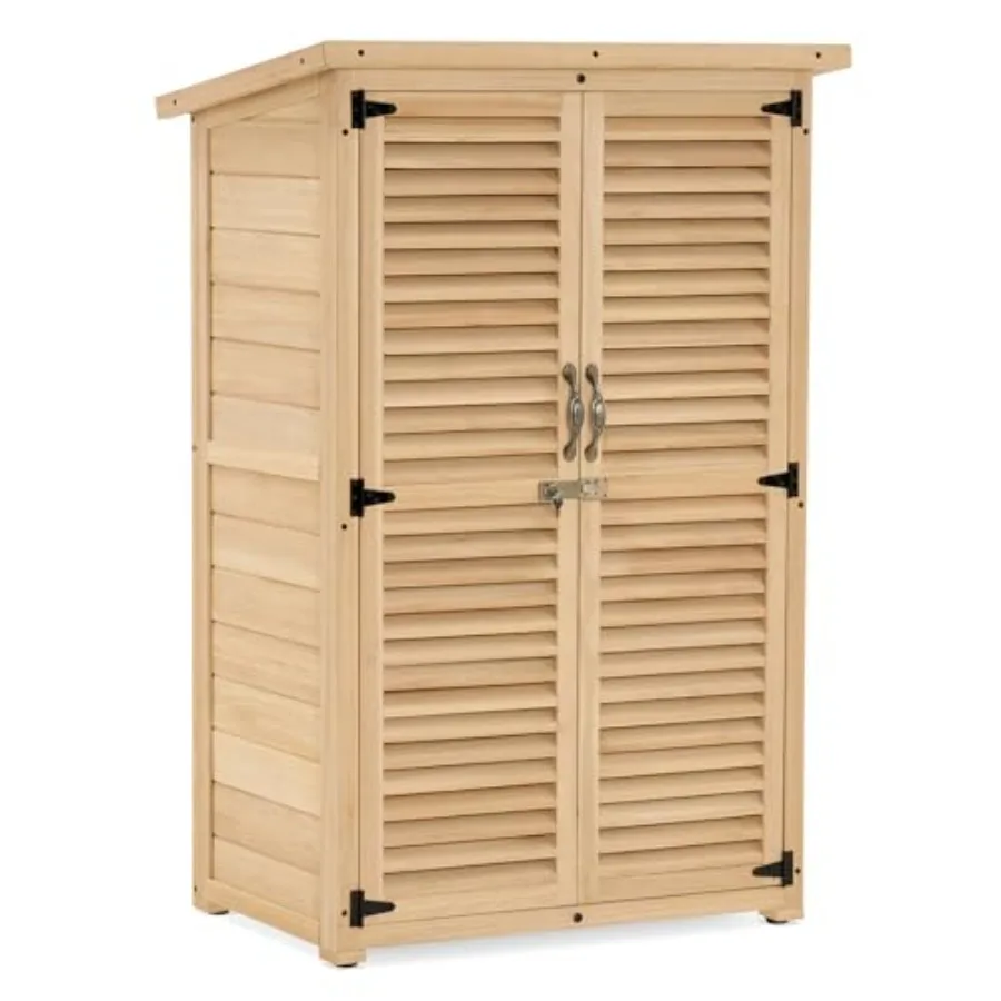 Outdoor Storage Cabinet, Wooden Storage Shed with Latch, Outside Garden Tool Shed with 2 Doors for Patio Yard Lawn, 0709