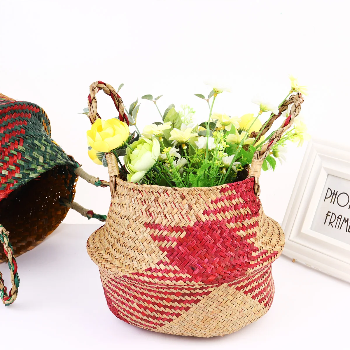 

Handles Seaweed Flower Basket Storage Baskets Flowerpot Containers Rustic Decor
