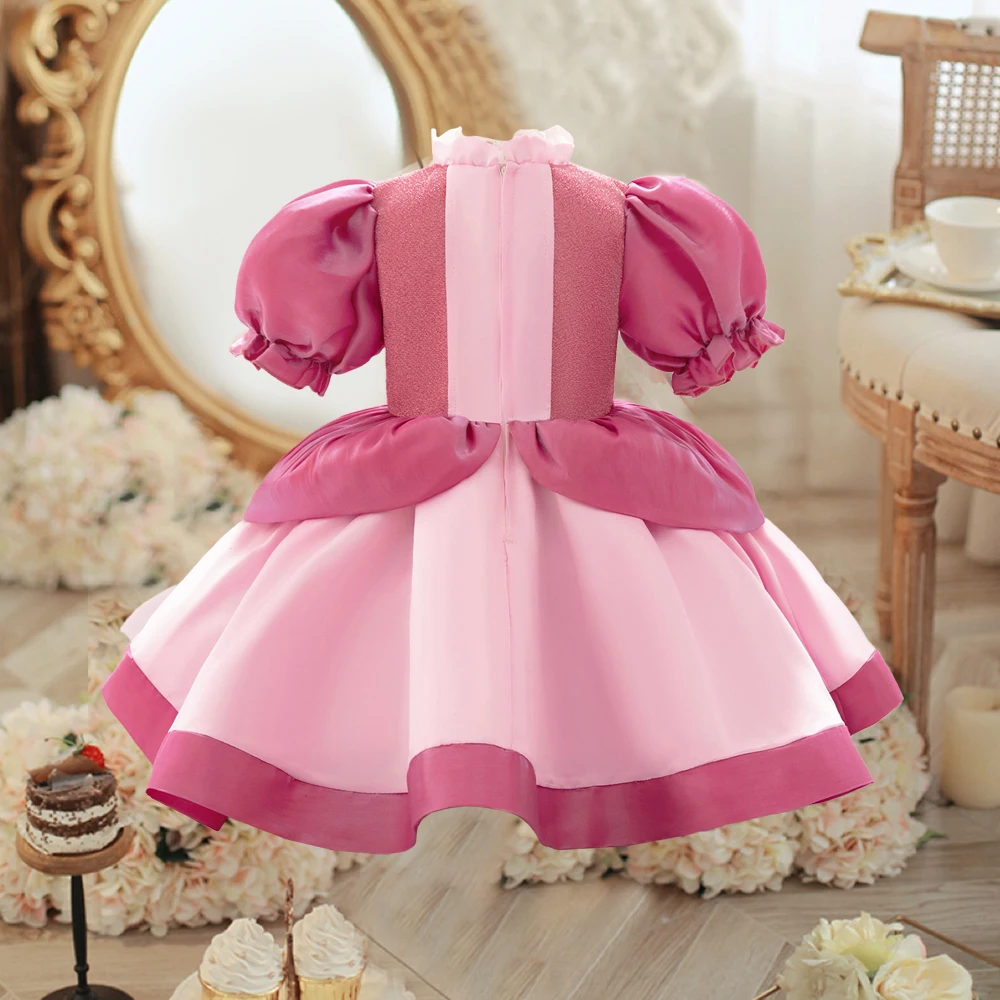 Peach Princess Dress Girl Cosplay Party Gown Baby Girls Christmas Carnival Dresses Toddler Fashion Holiday Weekend New Costumes