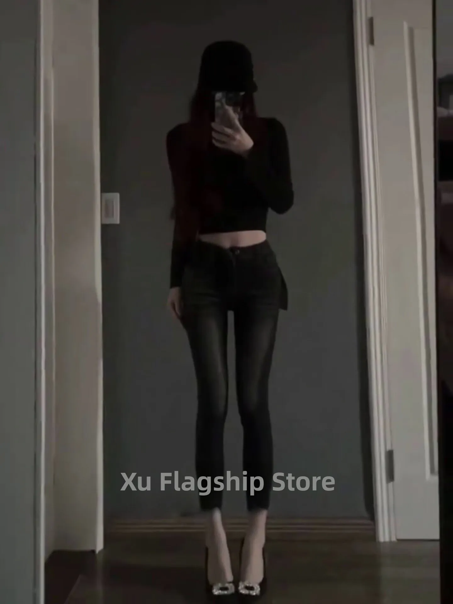 

High Waist Korean Sle Highlightened Lightened Nine Points Jeans Women's Tight Fit Butt Enhancing Slimming Ankle Length