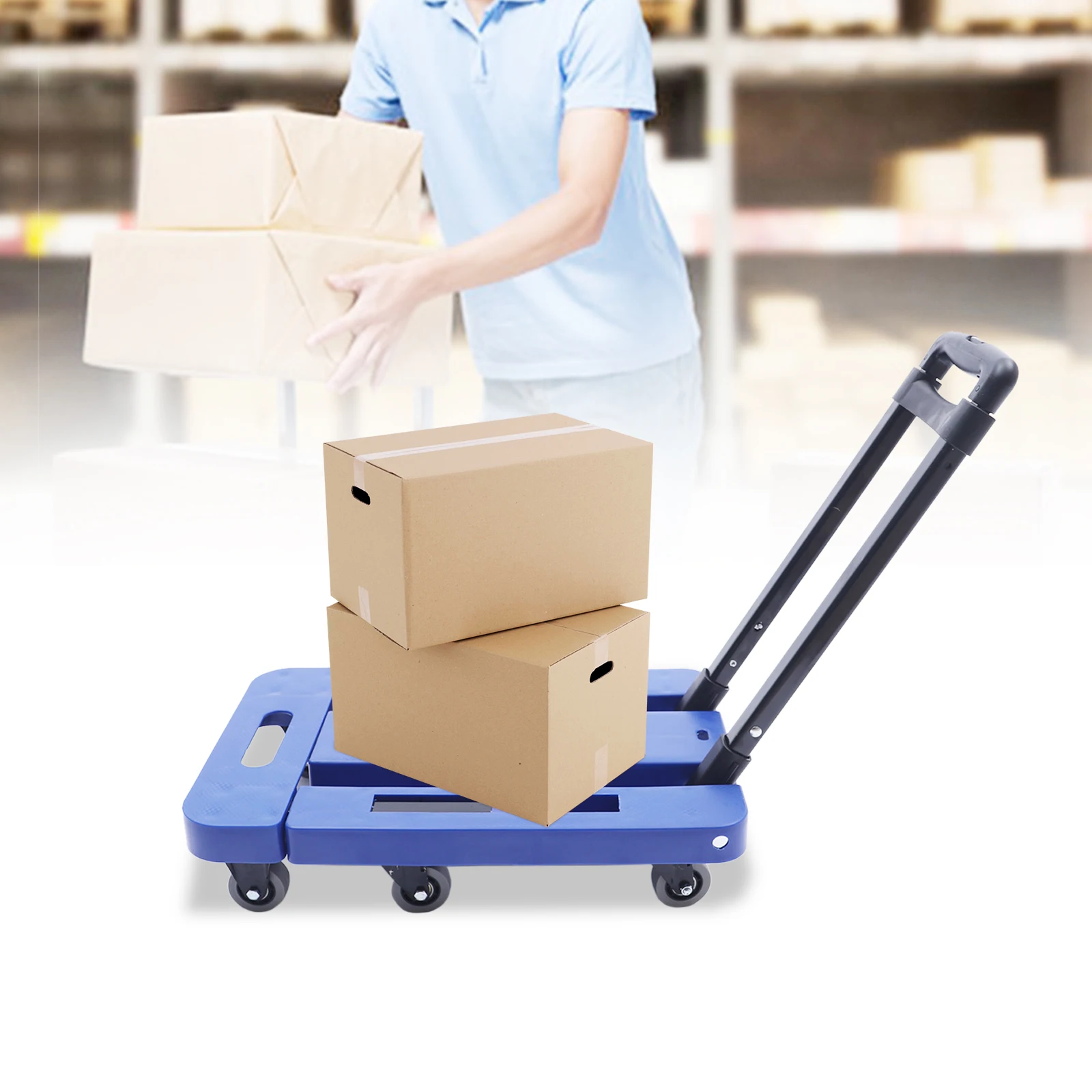 

Folding Luggage Cart Foldable Hand Truck Heavy Duty Dolly Luggage Moving Cart Blue