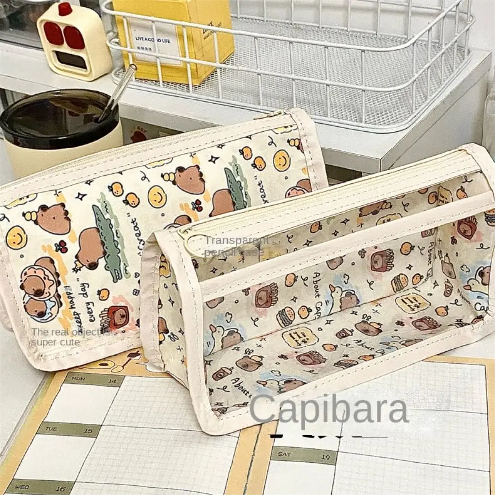 Cute Capybara Pencil Case Transparent High Appearance Pen Bag Large Capacity Stationery Storage Pouch Office School Supplies