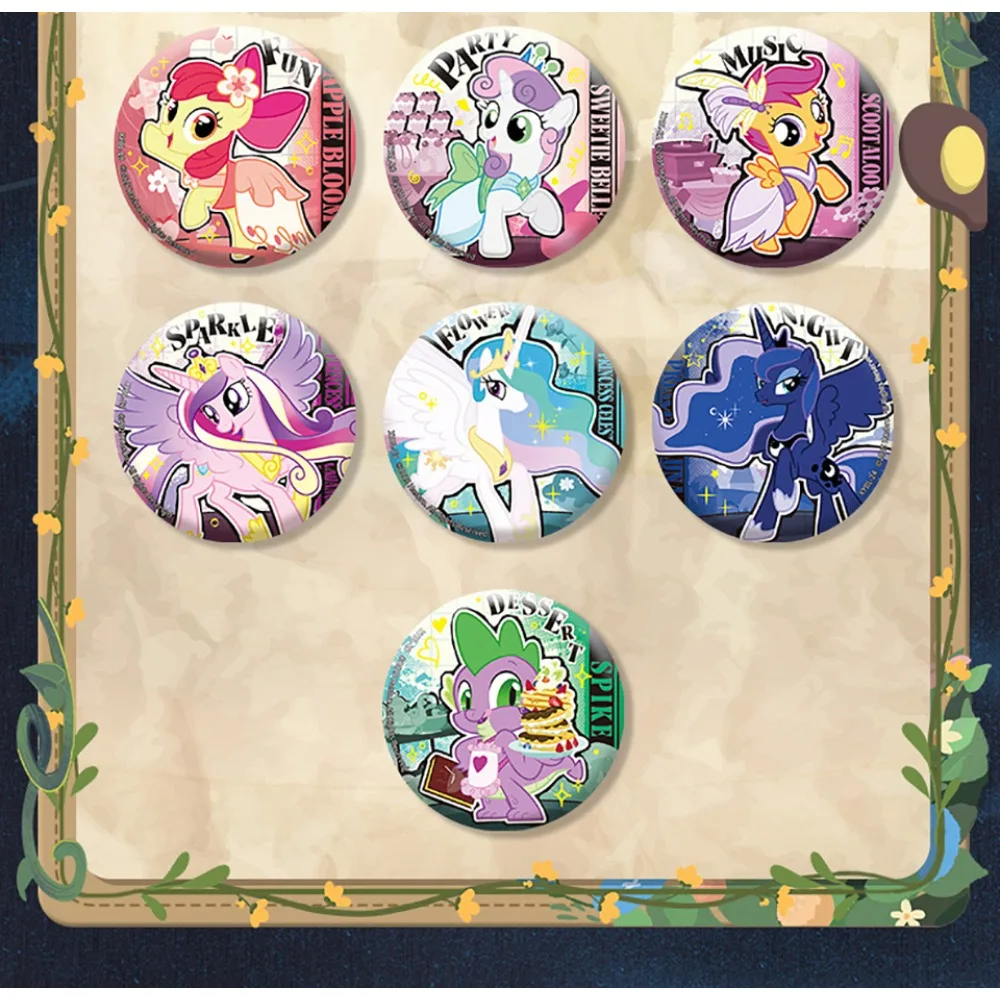 Original kayou meu pequeno pônei broche redondo crepúsculo brilho arco-íris traço mágico amizade dos desenhos animados diversão emblema presentes de natal para crianças