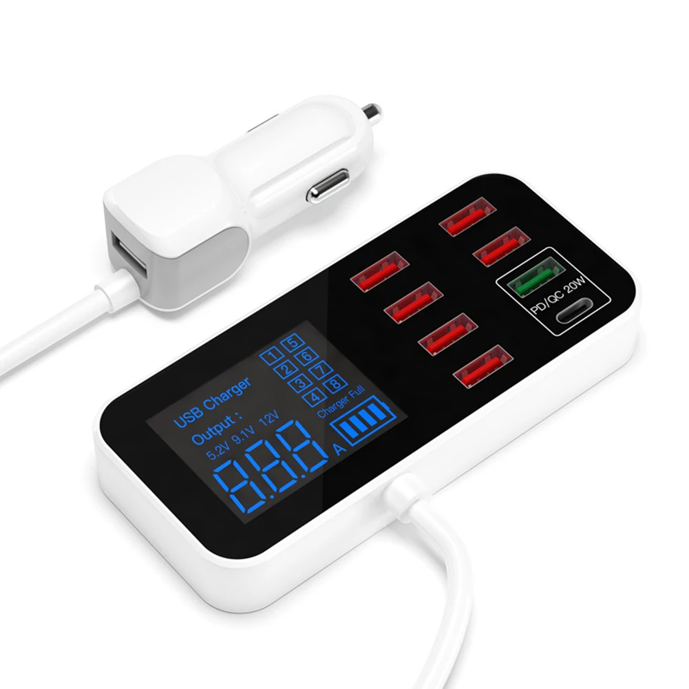 8Ports USB Car Charger 2.4A 40W Fast Charging Mobile Phone Charger Multi USB Socket with LED Display 6