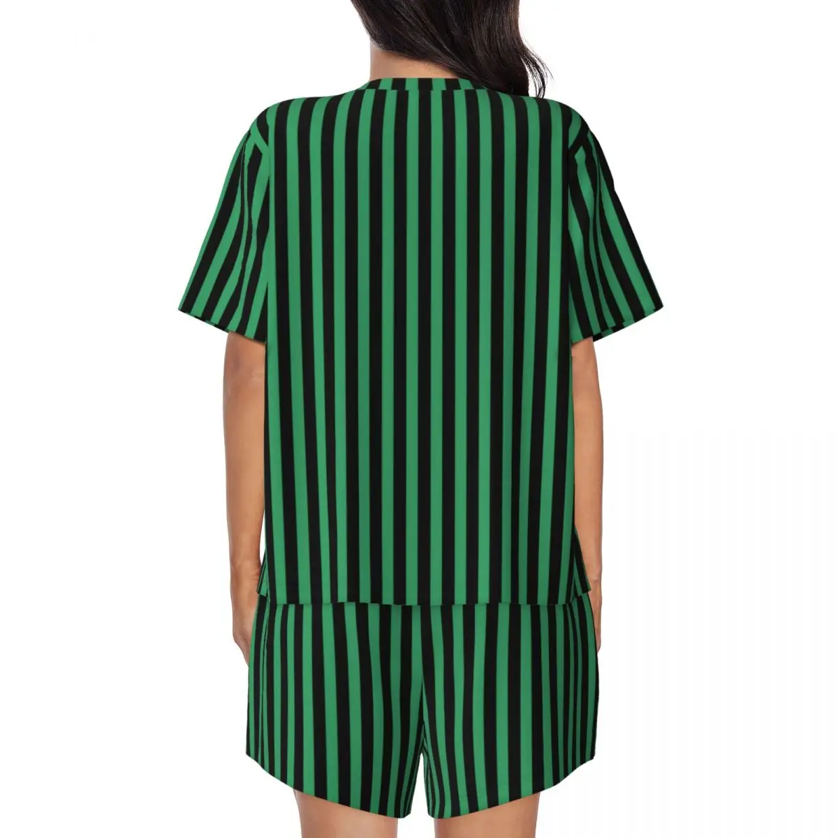 Candy Striped Pajamas Green and Black Bedroom O Neck Nightwear Female 2 Piece Custom Short-Sleeve Elegant Pajama Sets