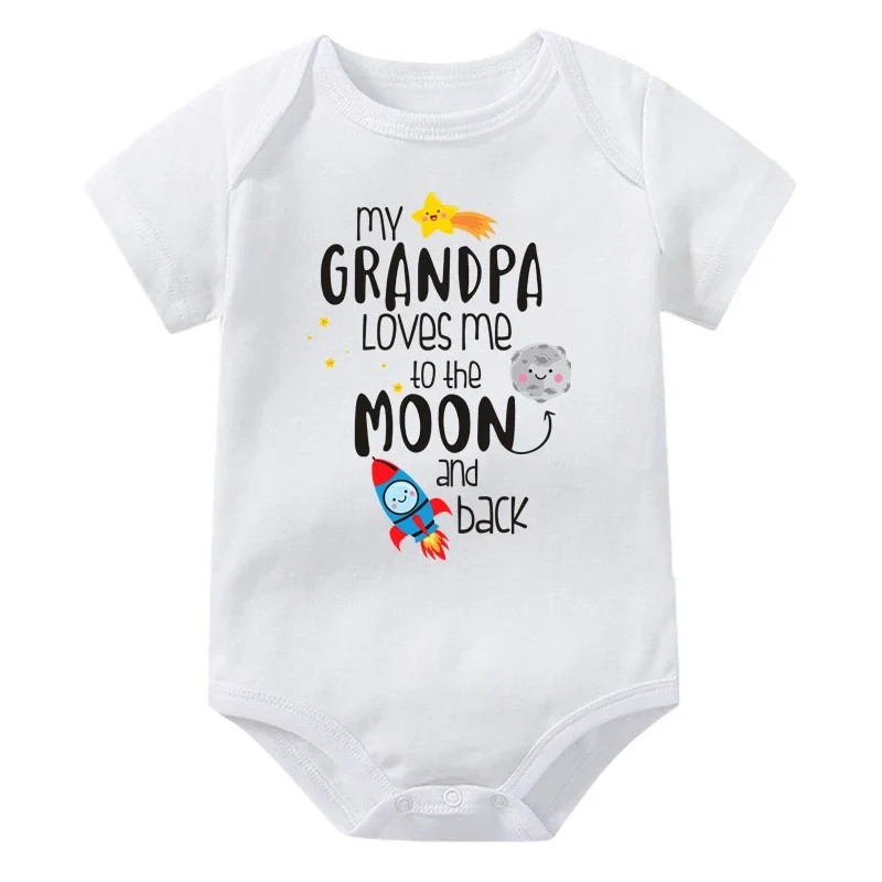 Funny Baby Rompers My Grandpa Loves me To the Moon and Back Baby Bodysuit Cotton Boys Girls Short Sleeve Jumpsuits Outfits