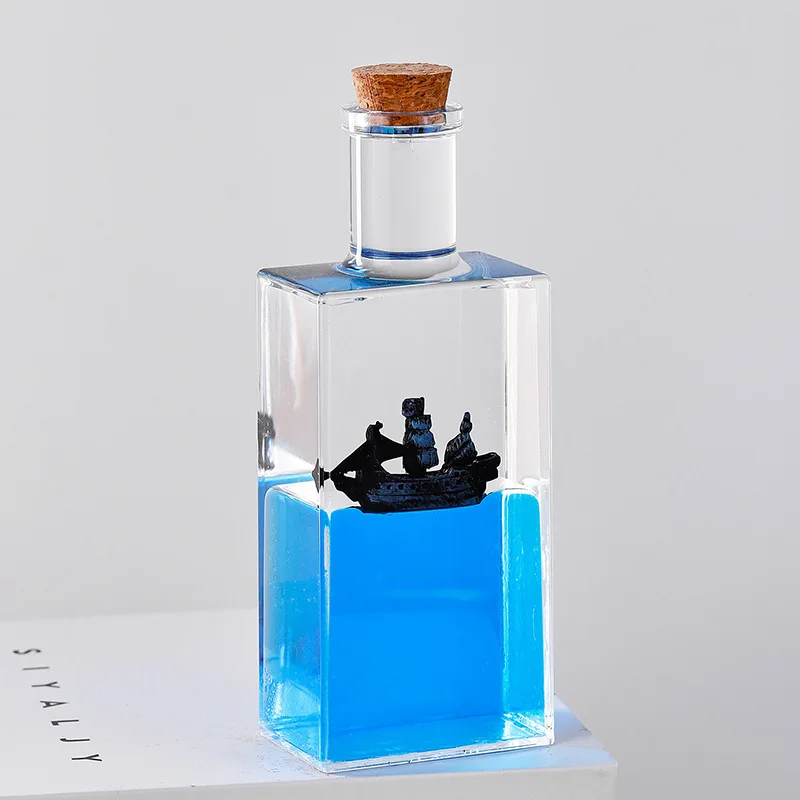 Liquid Ship Floating Ship in Bottle Thousand Sunny Fluid Liquid Drift Creative Ship Bottle Living Room Decoration Unbreakable