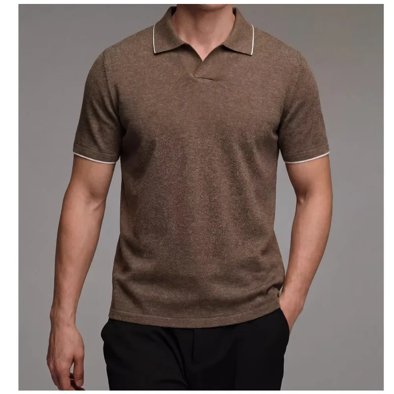Men's Business Casual POLO Shirt Seagull Collar Skin-friendly 100% Lyocell Knitted Short-sleeved