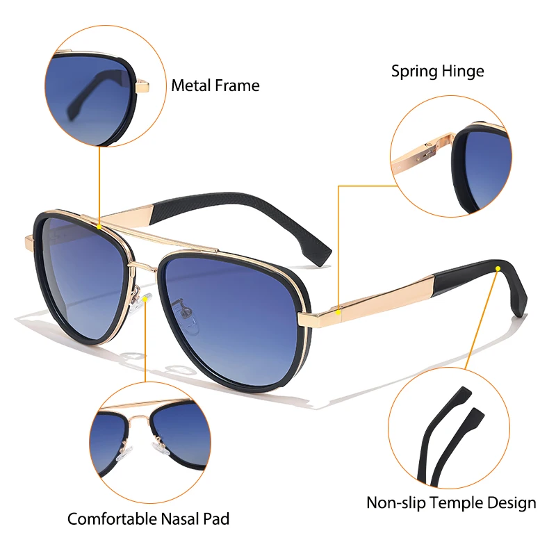 CATERSIDE Retro Polarisierte Piloten-Sonnenbrille für Herren, Metallrahmen, Federscharnier, Markendesigner-Sonnenbrille für Damen, zum Fahren, Angeln – Detail 4