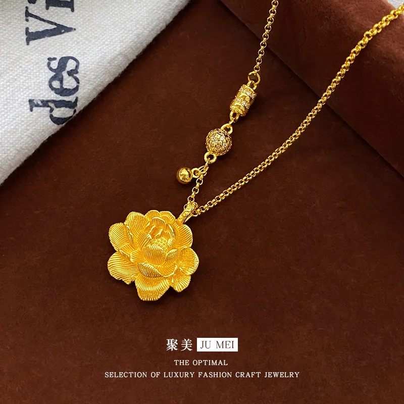 

9999 new Chinese style ancient method 24K real gold light luxury peony flower set chain women's flower blooming rich peony