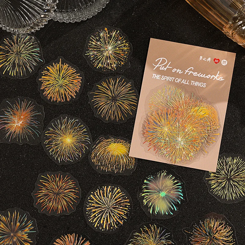 30 pcs Vintage Fireworks Theme Stickers Pack Planner Handbook Material Collage Aesthetic Decorative Creative Stationery Sticker