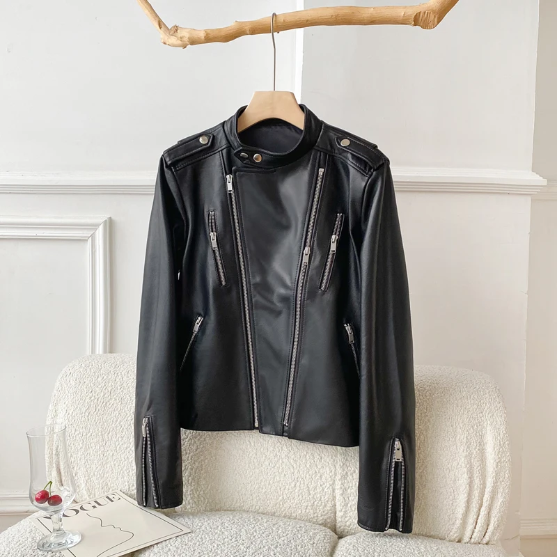 AYUNSUE Sheepskin Genuine Leather Jacket Motorcycle Women's Leather Jacket Spring Coats Women Black Short Jackets Chaquetas