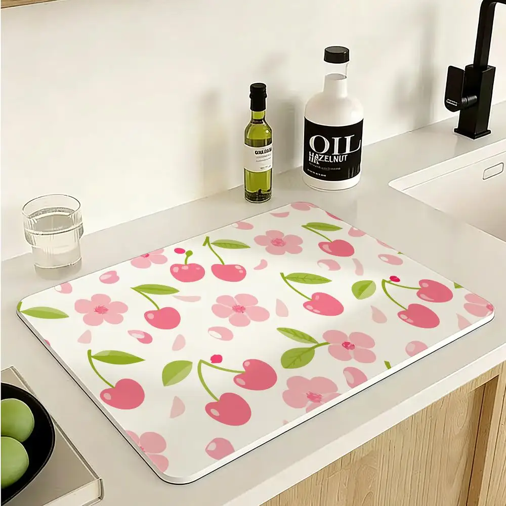 Cute Cherry Floor Mat Diatomite Floor Mat Fast Drying Odor Resistant Non Slip Bath Kitchen Mat