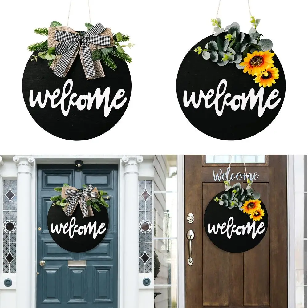 1pc Wooden Welcome Home Sign Farmhouse Welcome Wreath Sign Sunflower & Bow Front Door Decor Housewarming Gift Home Decor