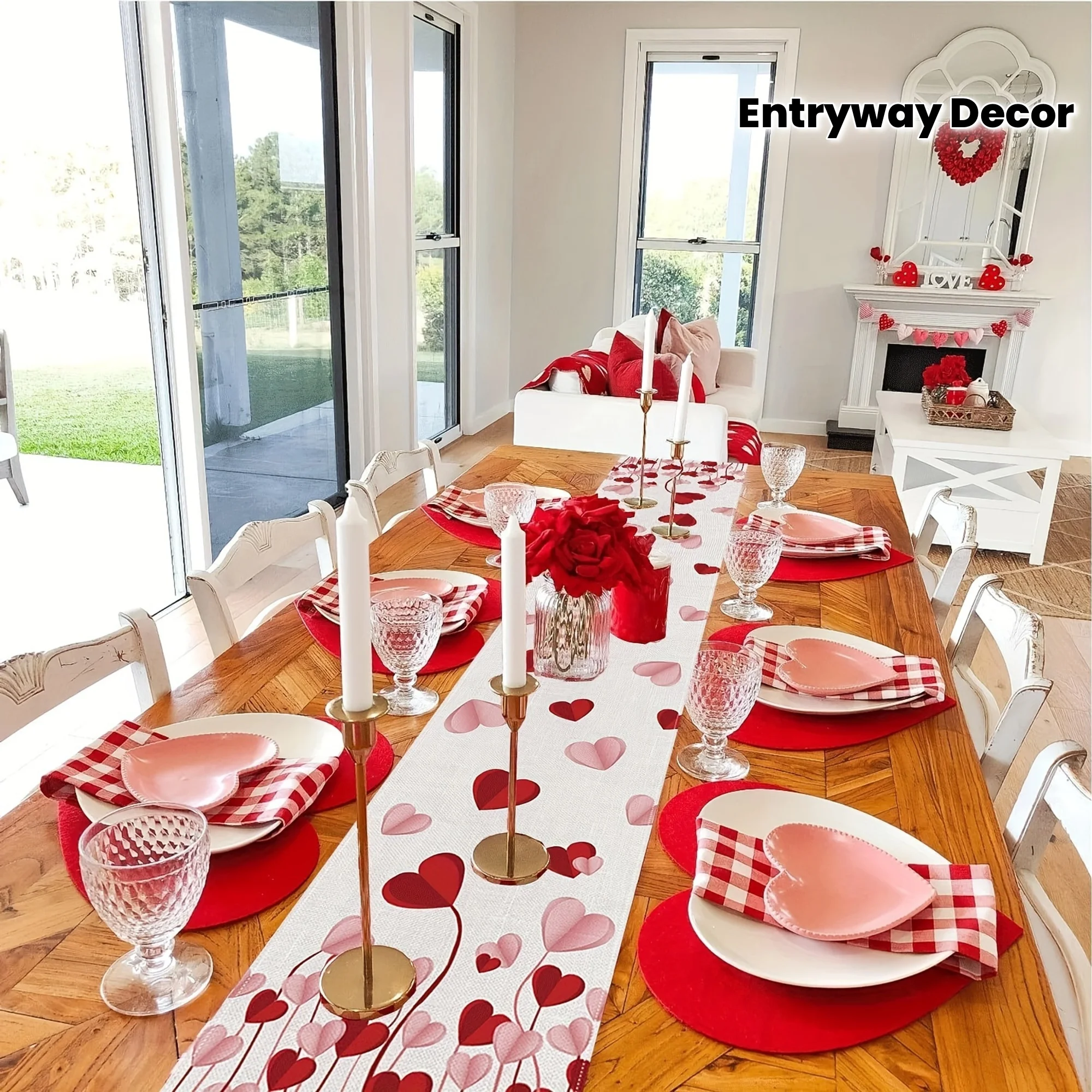 Pink Heart Vine Table Runner 2D Flat Print Romantic Home Decor Dining Table Accessory Stylish Functional Lively Valentine-Themed