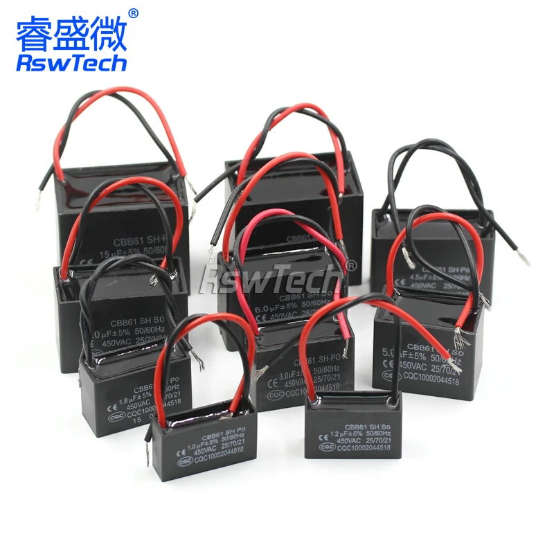 CBB61 starting capacitance AC Fan Capacitor 450V CBB Motor Run Capacitor 1UF 1.2UF 1.5UF 2UF 2.5UF 3UF 3.5UF 4UF