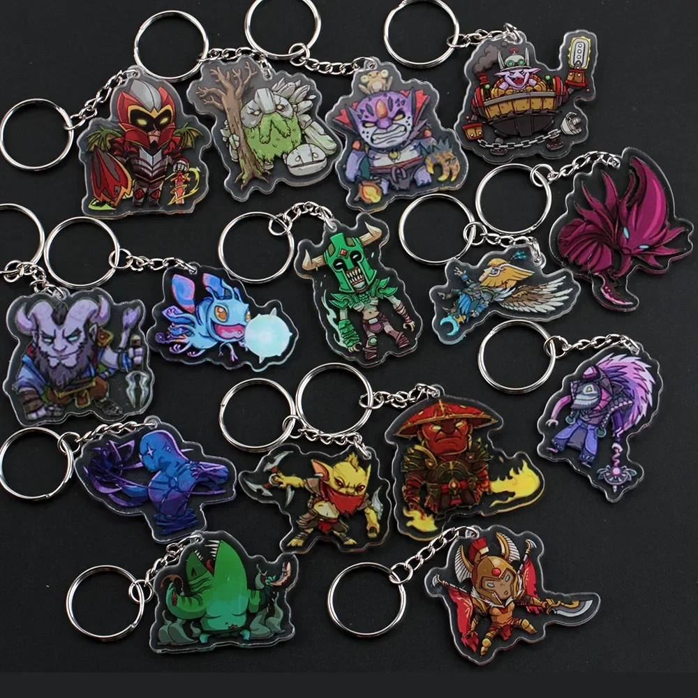 Vintage DOTA2 Clear Acrylic Pendant Keychain for Men Cartoon Hero Plastic Key Ring Fans Backpack Car Decor Jewelry Accessories