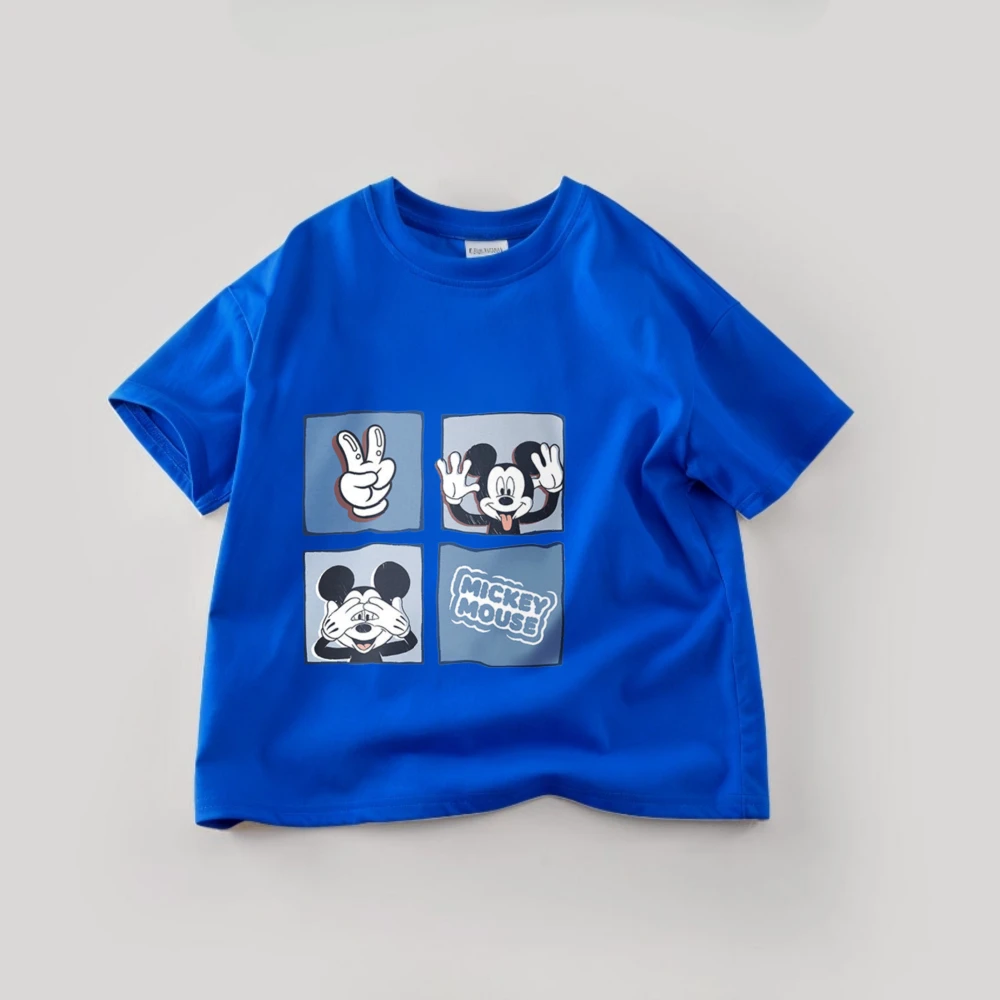 ميكي ماوس تي شيرت للأولاد ملابس 2026 جديد الصيف الكرتون قصيرة الأكمام تيز القمم س الرقبة بلون عادية تي شيرت 9m-7y