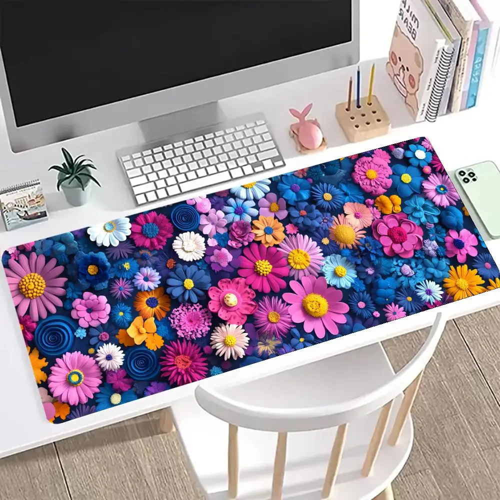 Alas Mouse Bunga Alas Meja Permainan Kantor Komputer Besar XXL Alas Mouse Keyboard Gaming Karet Antiselip Bantalan Meja Panjang