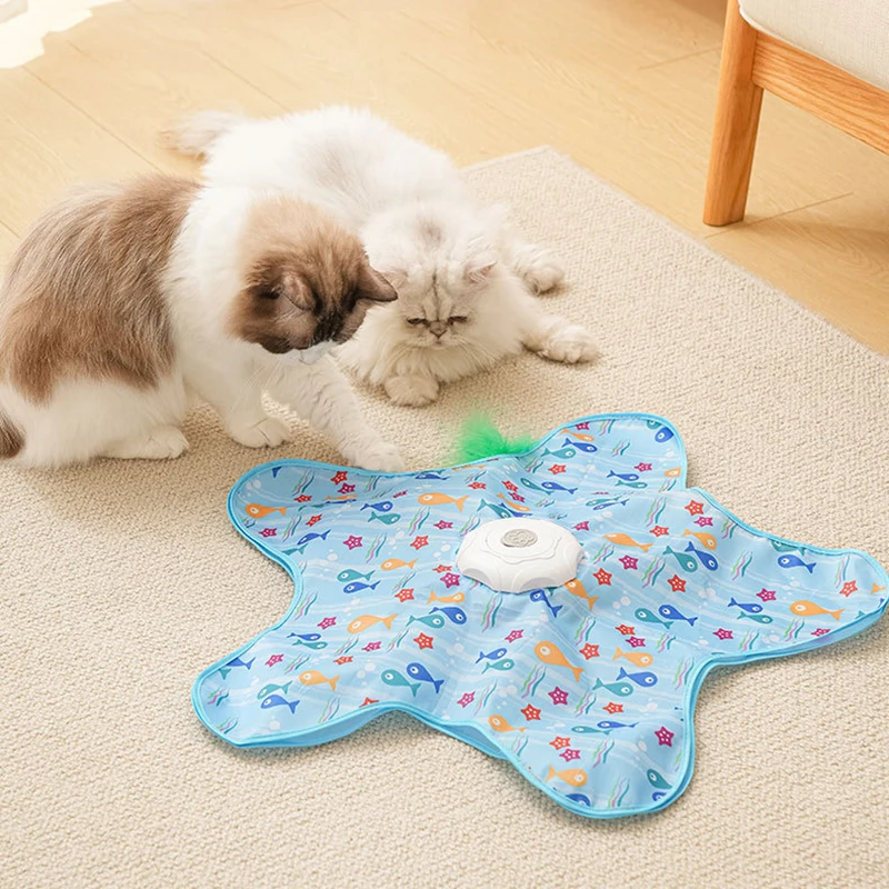 

Smart Hide and Seek Cat Toy Electric Thermal Sensing Cat Catch Cover Real Mouse Squeaky Touch Activated Feather Teaser Wand