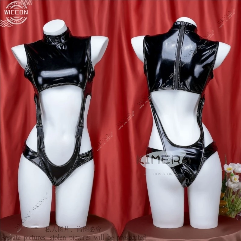 Hollow Patent Leather Jumpsuit Cosplay Costume Anime Two Dimensions Nijigen Woman Adult Daily Outfit Role Play Sexy Dating