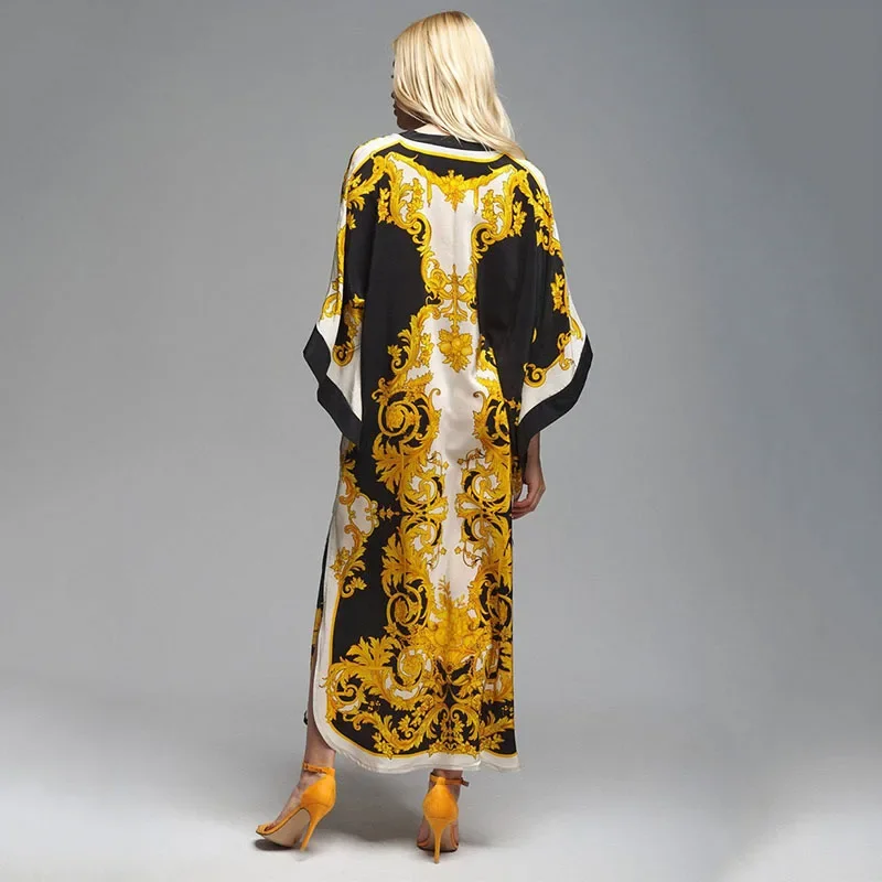 2025Women Swimsuit Beach Cover Up dress Sleeve Kaftan Beach Tunic Long Pareos Bikinis Cover ups Summer Robe Plage Beachwear