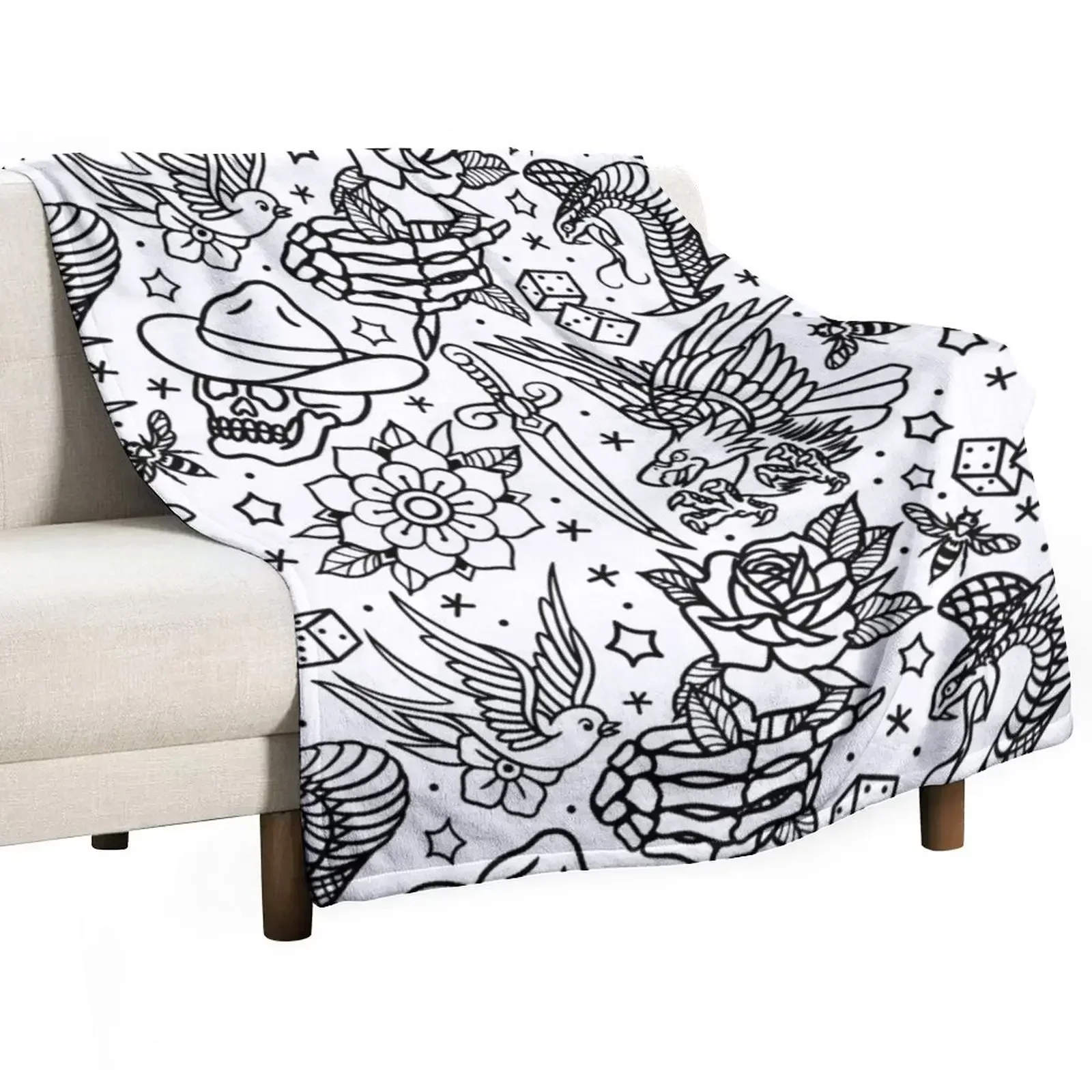 

American Traditional Tattoo Flash Print Variant Throw Blanket Nap Soft Plaid Retros Blankets