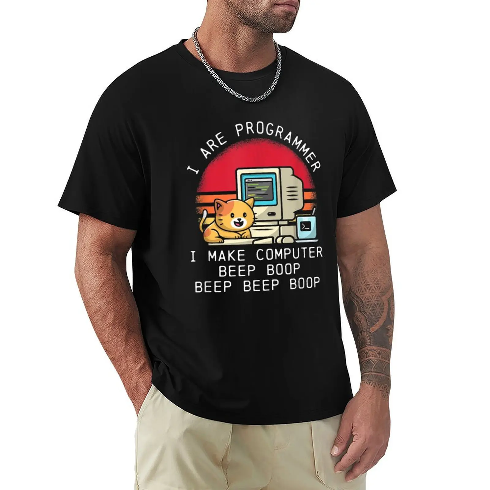 I Are Programmer Funny Cat, Funny Programmer Gift Design T-Shirt Holiday Party T-Shirt for Men