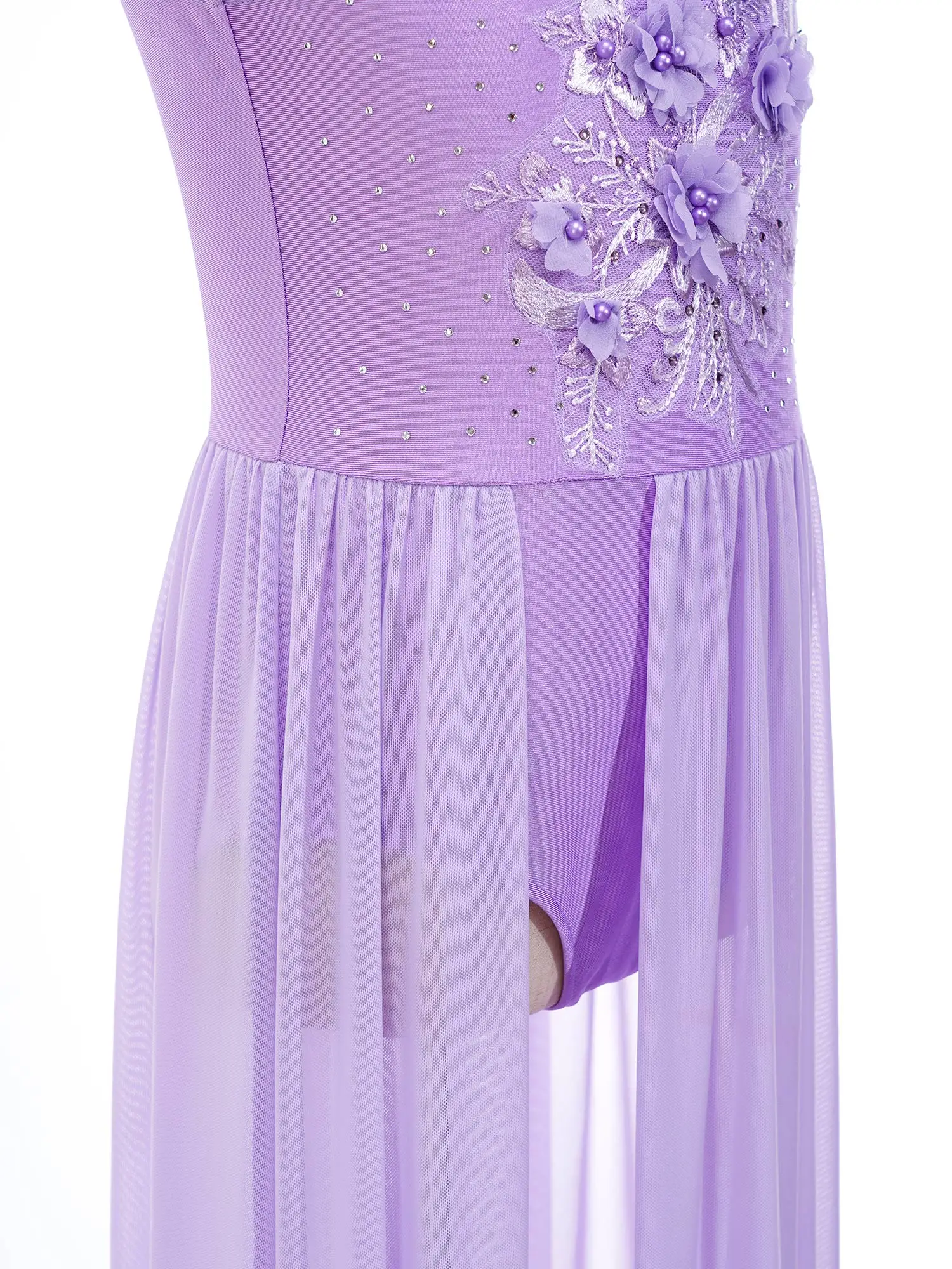 Kids Girls Ballet Lyrical Dance Dress Modern Contemporary Dancewear Sleeveless Applique Bodice Split Mesh Gymnastics Leotard
