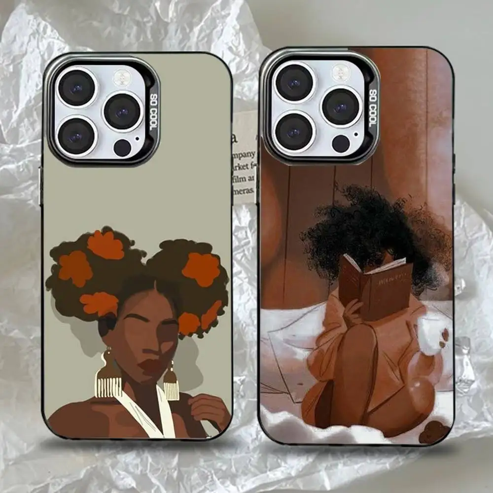 

Black Girl A-Afro Phone Case For iPhone 16,15,14,13,12,11,Pro,Max,Plus,Mini,XS,SE Anti Fall Black Matte Hard Bumper