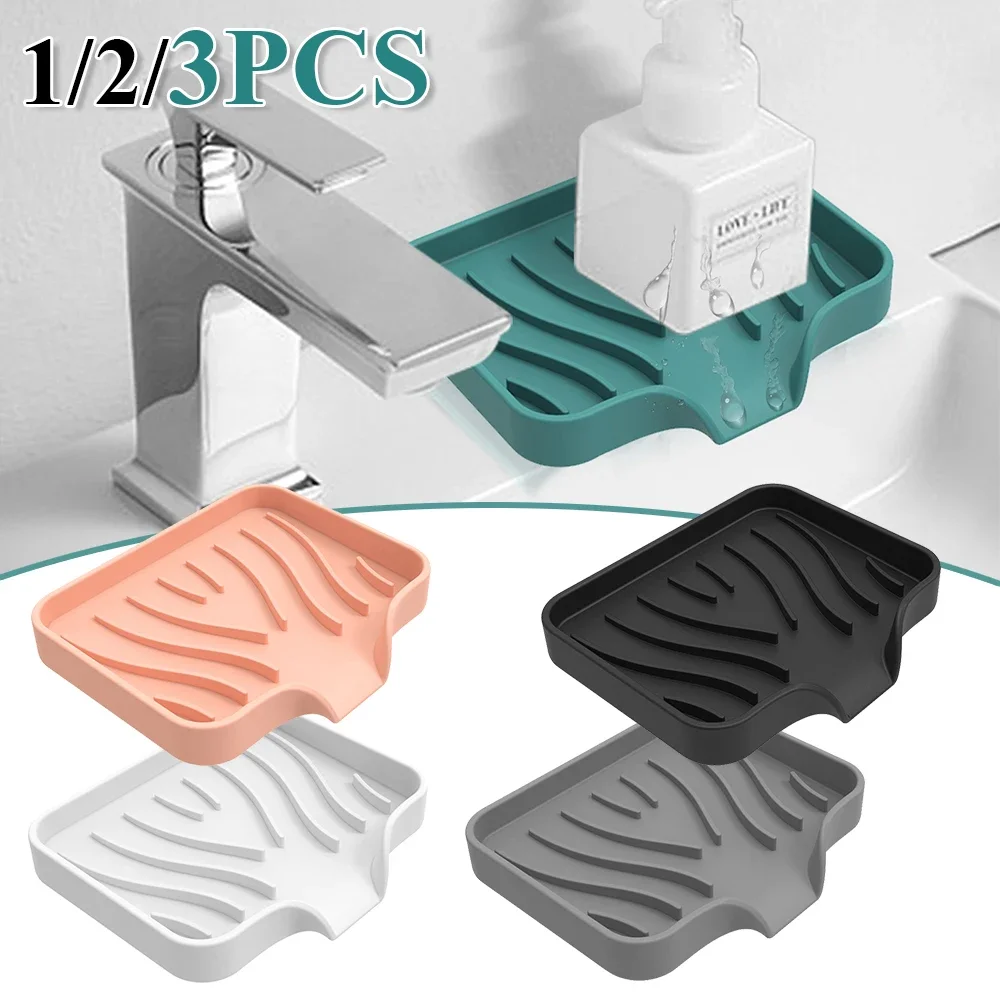 Silicone Soap Dish for Bathroom Self Draining Soap Bar Holder Kitchen Sink Soap Dish Sponge Drain Pad Countertop Soap Dispenser