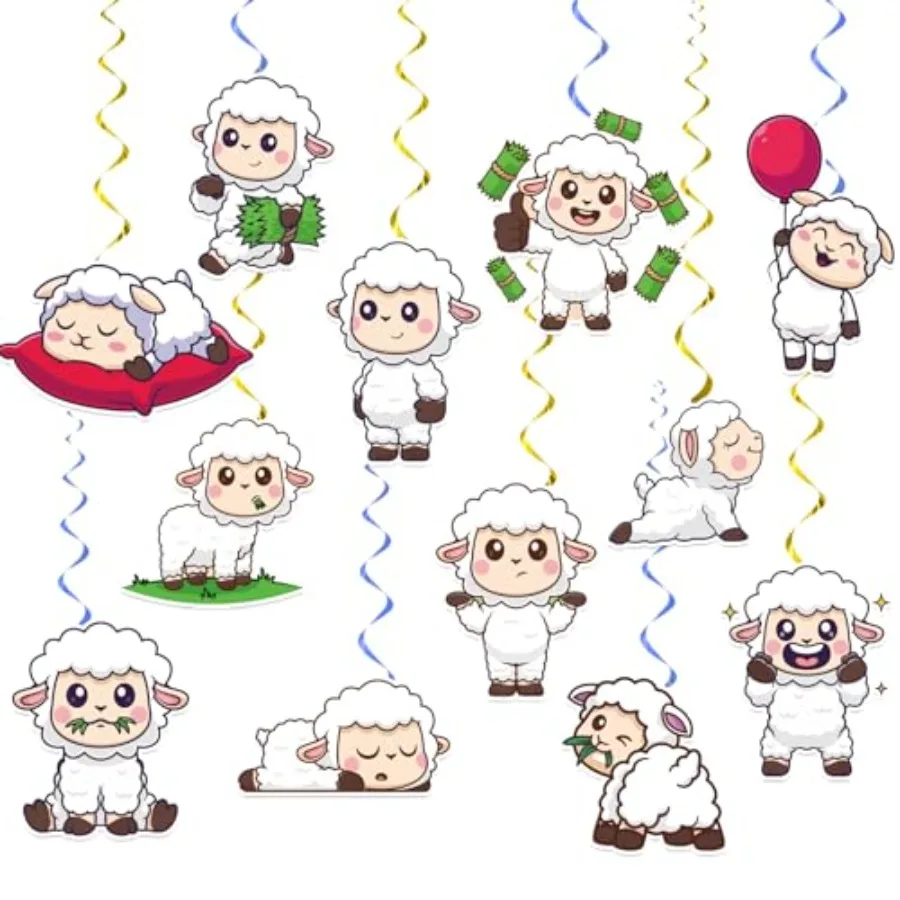 24 Pcs Sheep Hanging Decorations Sheep Hanging Swirls Ceiling Swirls Sheep Birthday Party Supplies for Sheep Party Decorations