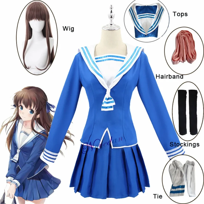 Disfraz de Anime de cesta de frutas para mujer, uniforme de Cosplay de Tohru Honda, JK Girl, uniforme escolar, disfraz de marinero, accesorios de peluca