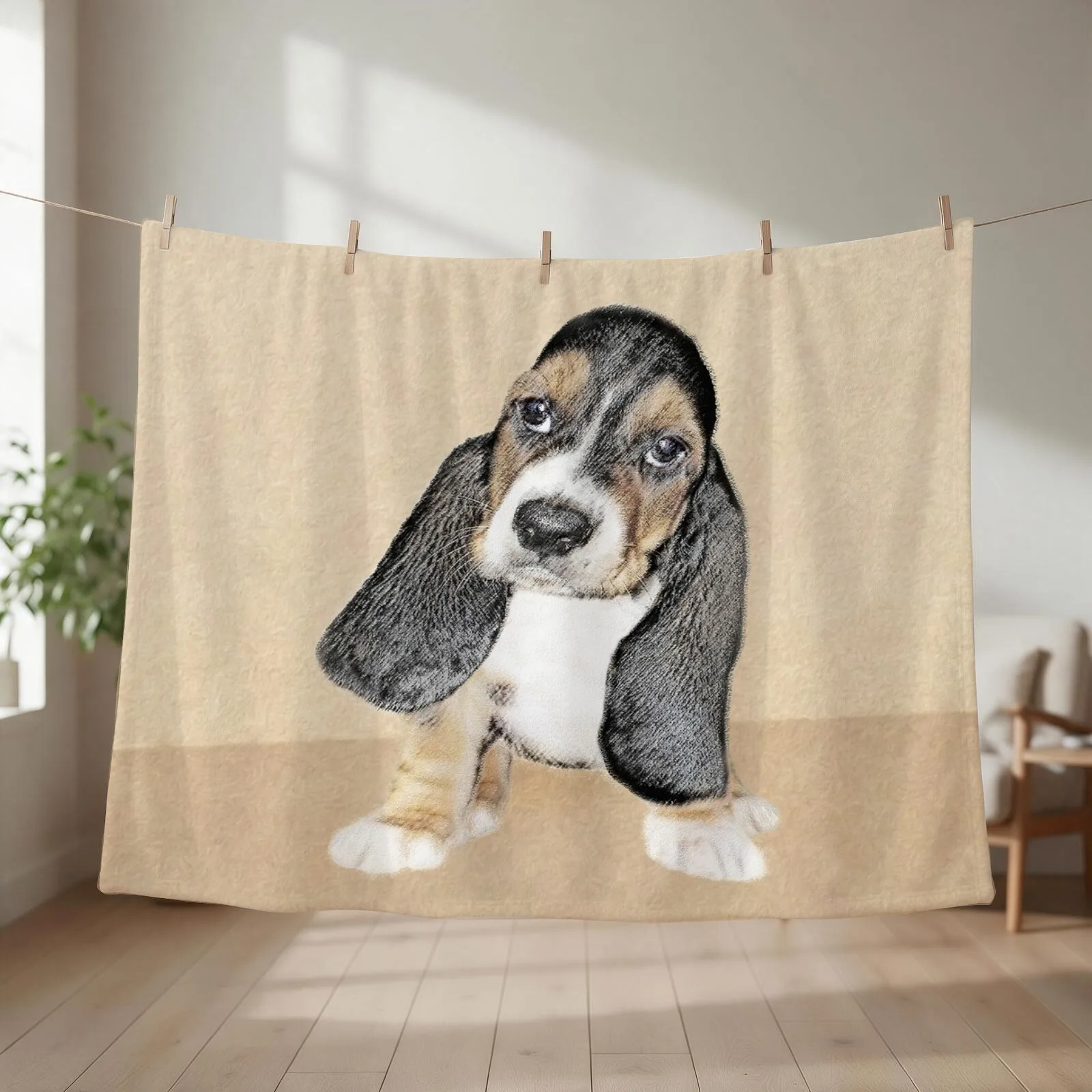 Basset Hound Puppy Throw Blanket couch cozy soft plush fuzzy picnic outdoor blanket