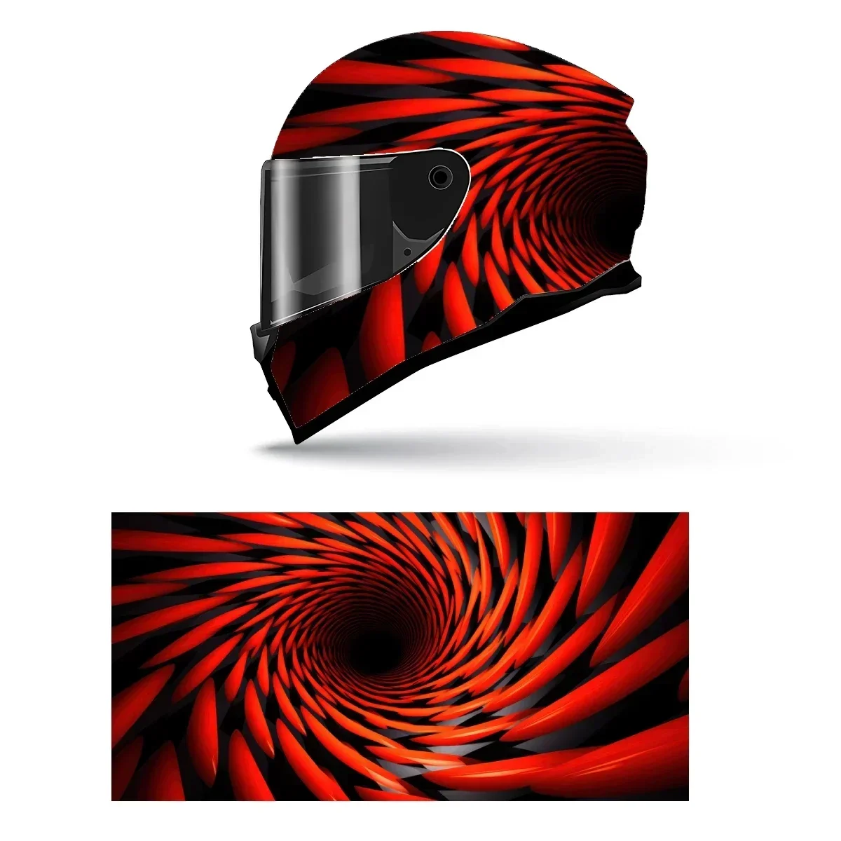Adesivo Decorativo para Capacete de Motocicleta com Gráfico de Corrida em Vinil, Estilo Vórtice 3D Abstrato, Cobertura Total