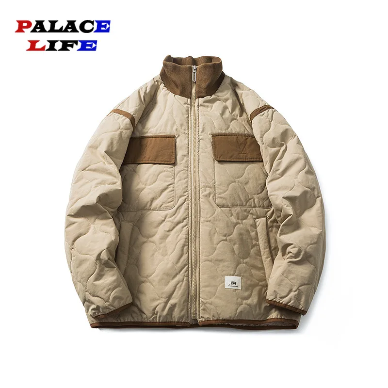 Winter Puffer Jacket Parka Men Letter Embroidery Contrast Multiple Pockets Japanese Vintage Warm Couple Coat 2023 Fashion Parkas