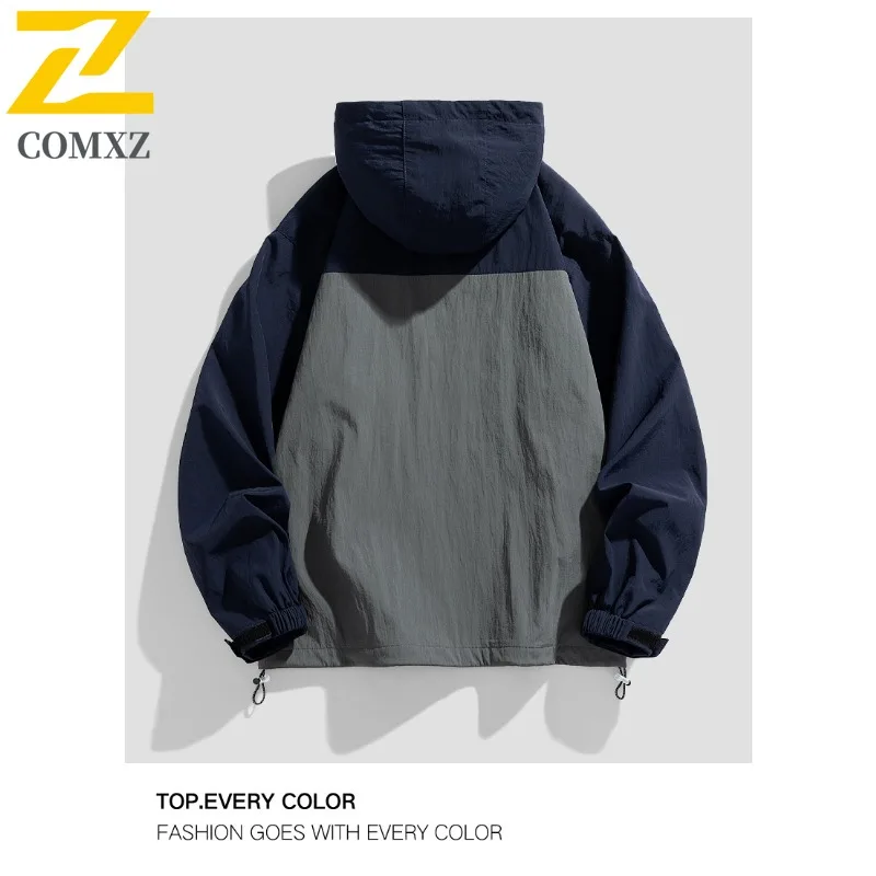 COMXZ Luxury Jacket 2025 New Casual Splicing Mountain Climbing Windproof Coat Classic Hooded Lightweight Spring Autumn New Wear