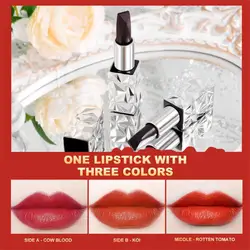 Tri-Color Lipstick Long Lasting Color Moisturizing Black Diamond Plumping Lip Stick Waterproof Non-stick Cup Lips Cosmetics