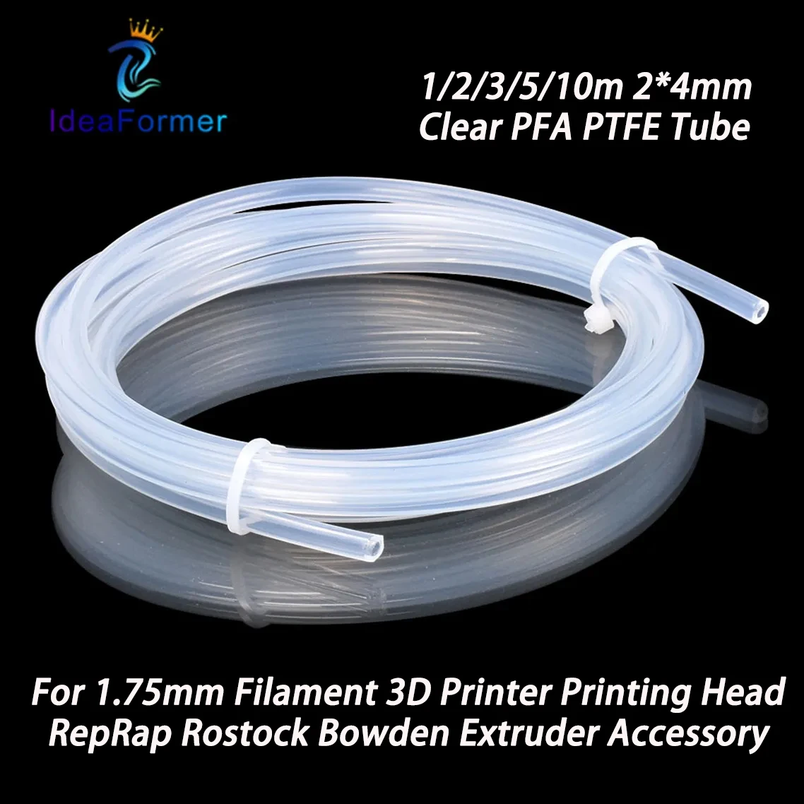 

1/2/3/5/10m 2*4mm Clear PFA PTFE Tube PiPe for 1.75mm Filament 3D Printer Printing Head RepRap Rostock Bowden Extruder Accessory