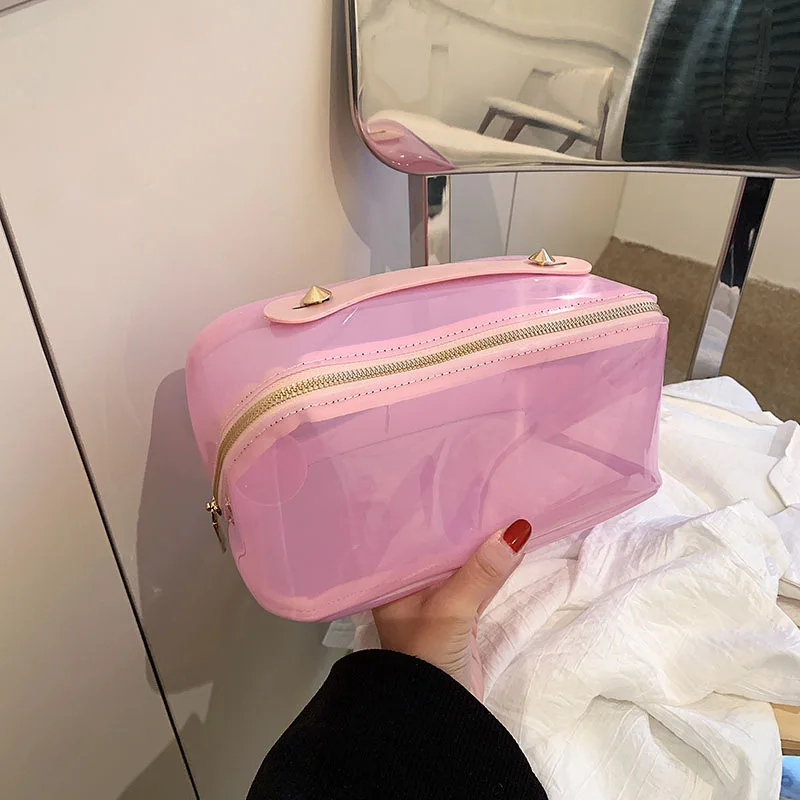 Transparente Tasche Kissen Kosmetik tasche große Kapazität Frauen Reise kosmetik Toilette Lagerung Wasch beutel klar Make-up Reiß verschluss tasche – Detail 5