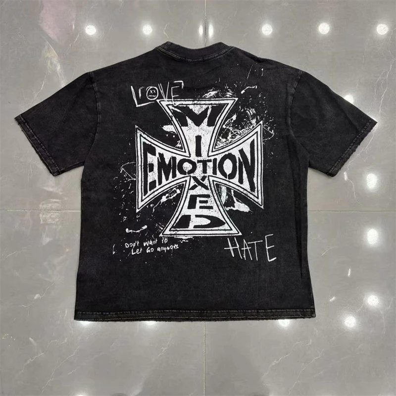 Fashion Mixed Emotion Printing Summer Street-Look Loose Casual Retro Short-Sleeved T-Shirt for Men and Women