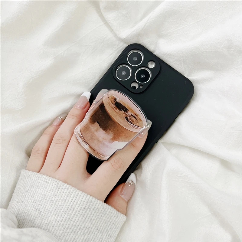 Korean Cute 3D Simulation Coffee Phone Grip Tok Griptok Lovely Holder For iPhone 14 Pro Accessories Universe Phone Stand Holder