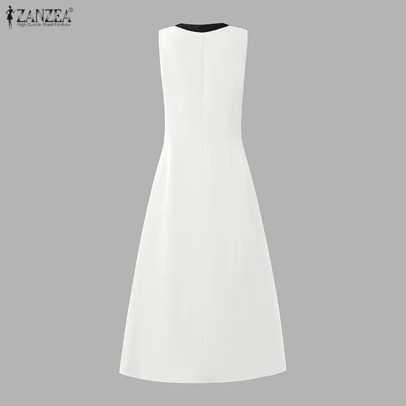 ZANZEA Elegantes ärmelloses Partykleid mit V-Ausschnitt für Damen, Sommer-Patchwork-Sommerkleid, stilvolles, tailliertes A-Linien-Kleid, Urlaubs-Midi-Robe – Detail 12