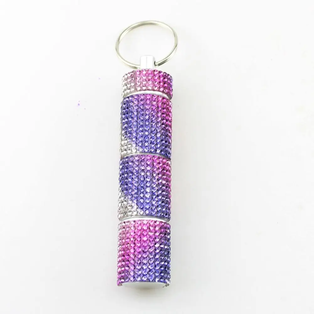 Rhinestone Shiny Pill Case Keychain Waterproof Portable Cute Pill Storage Box Mini Key Ring Organizer Bottle Pendant Women