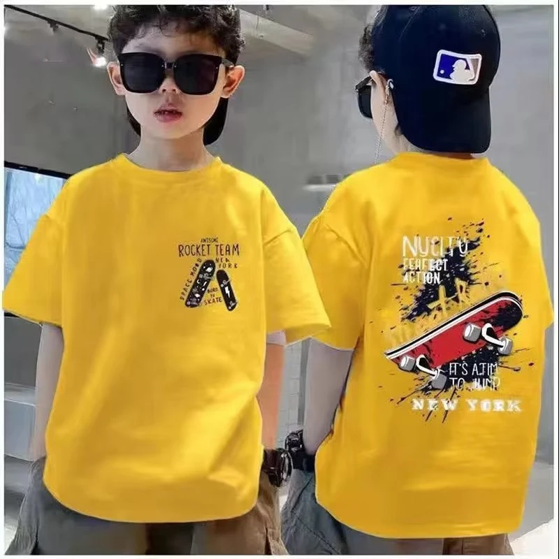 2023 Summer Kids Clothes Streetwear Print Cartoon T Shirt 100%Cotton Tops Tees Boys Girls Clothes Short Sleeve T Shirts Children