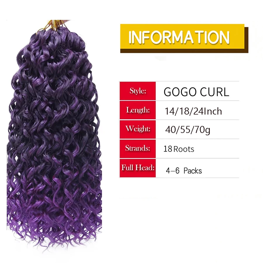 14/18/24 Inch Gogo Curly Crochet Hair Water Wave Crochet Braid Synthetic Bohemian Deep Wave Braiding Hair Extensions image 2