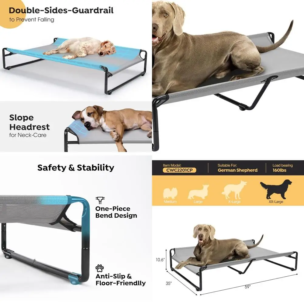 

XX-Large Grey Portable Cooling Elevated Dog Bed with Washable Mesh and Non-Slip Feet for Large Dogs