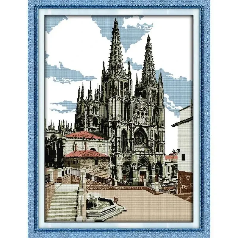 Joy Sunday News Printed Cross Stitch Kit  Easy Pattern Aida  Stamped Fabric with DMC Threads Embroidery Set-Magnificent Castle