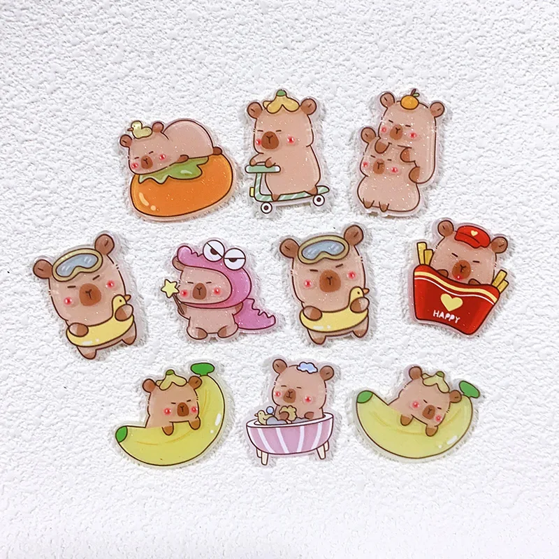 10 stücke kawaii Cartoon Capybara Acryl flache Rückseite für Cabochon DIY Haar Zubehör Telefon Fall Dekor Schmuck Ergebnisse