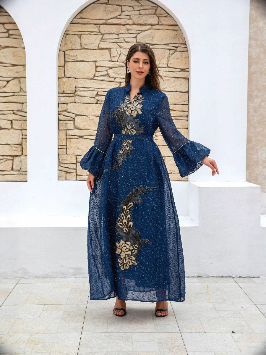 Middle East Saudi Arabia Muslim Luxury Fashion Islamic Ramadan Moroccan Women's Dress Dubai Robe Lace up Long Dress